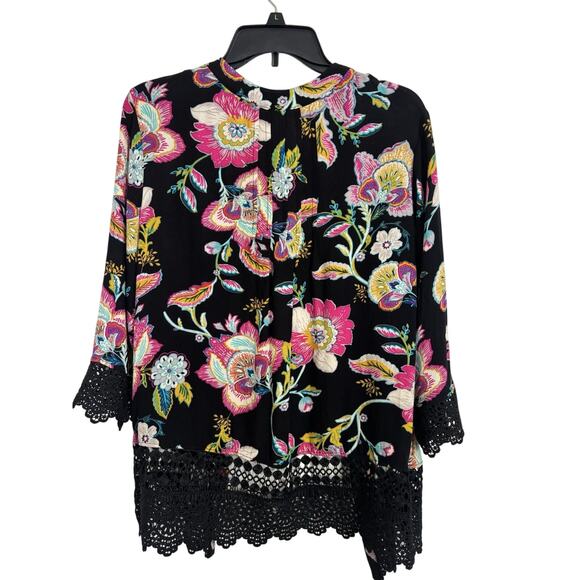 Black Floral Crochet Knit Open Front Cardigan Kimono Size XS Fairy Grunge Travel - Picture 2 of 8